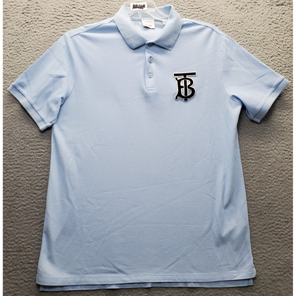 Burberry Golf Polo Shirt Mens Medium Blue TB Monogram Logo Performance Popover